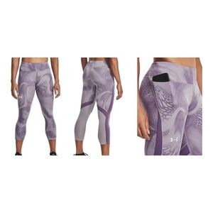 Under Armour HeatGear Compression Leggings M Purple Printed Athletic Running
